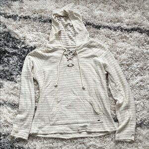 O’Neill Light Cream Stripe Lace-Up Hooded Women's Top